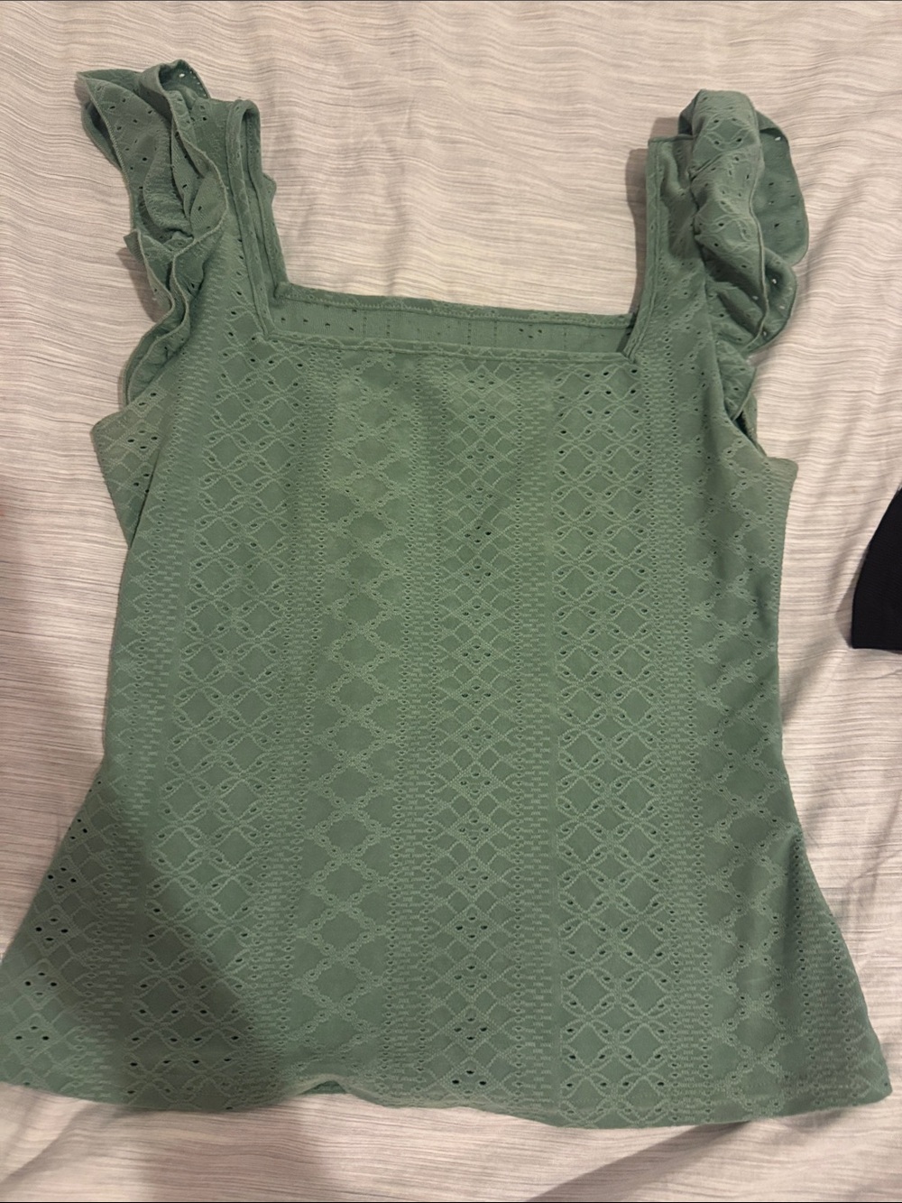 Sleeveless Eyelet Ruffle Tank Top - Sage Green